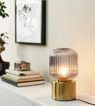 Lámpara de mesa cristal y metal dorado