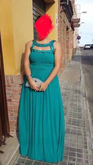 Vestido fiesta largo boda azul verdoso