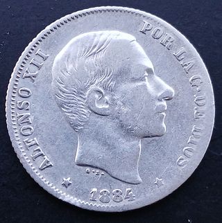 20 Centavos de Peso 1884 Manila ¡Plata! (Alf.XII)