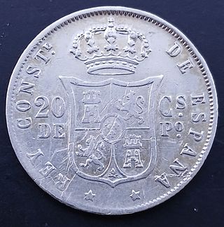 20 Centavos de Peso 1884 Manila ¡Plata! (Alf.XII)
