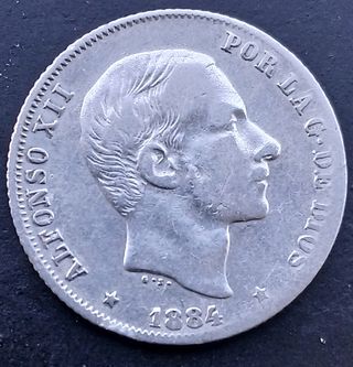 20 Centavos de Peso 1884 Manila ¡Plata! (Alf.XII)