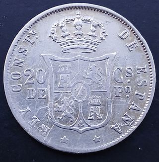 20 Centavos de Peso 1884 Manila ¡Plata! (Alf.XII)