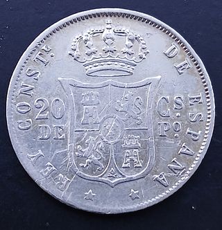 20 Centavos de Peso 1884 Manila ¡Plata! (Alf.XII)