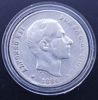 20 Centavos de Peso 1884 Manila ¡Plata! (Alf.XII)
