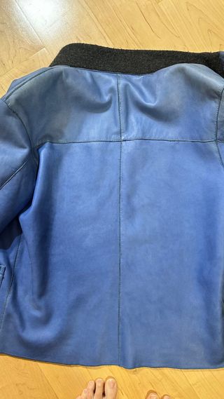 Cazadora piel azul estilo obrero