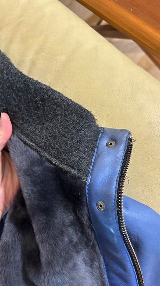 Cazadora piel azul estilo obrero