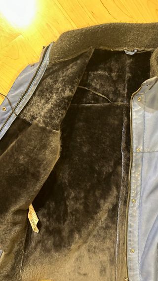 Cazadora piel azul estilo obrero