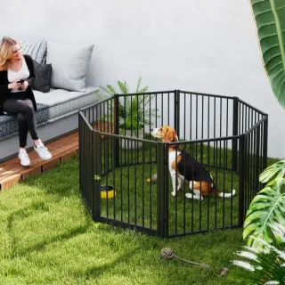 Parque para perros 8 paneles acero negro