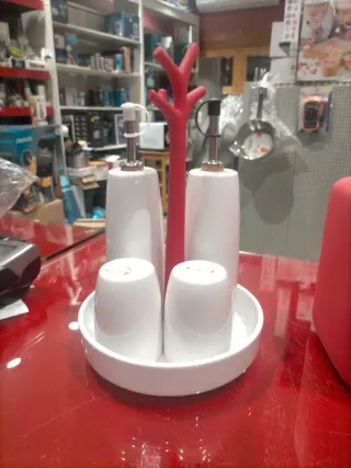 Juego Aceite y Vinagre Mesa Blanco y Rojo