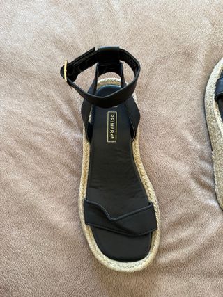 Sandalias Plataforma Esparto Negro