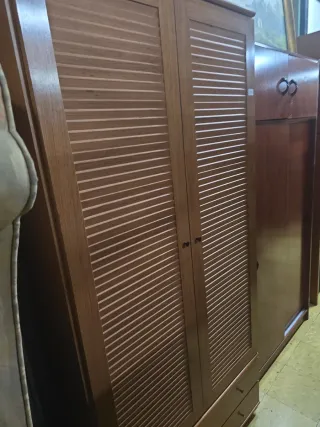 Armario de madera con puertas de lamas