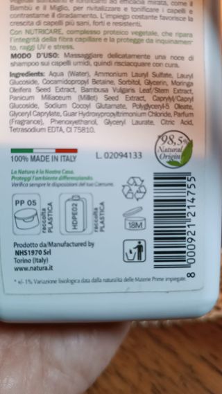 Eco Shampoo Pura Natura Bambù Miglio 250ml