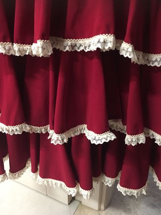 Traje Flamenca Lycra Rojo con encaje beige