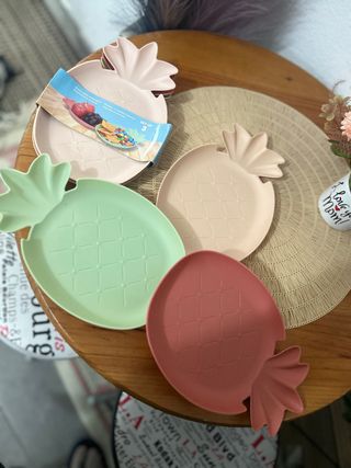 Conjunto 3 Pratos Abacaxi Plástico