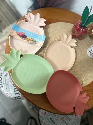 Conjunto 3 Pratos Abacaxi Plástico