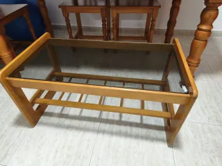 Mesa auxiliar madera y cristal