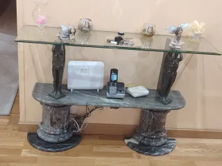 Mueble de entrada cristal y piedra imitando mármol