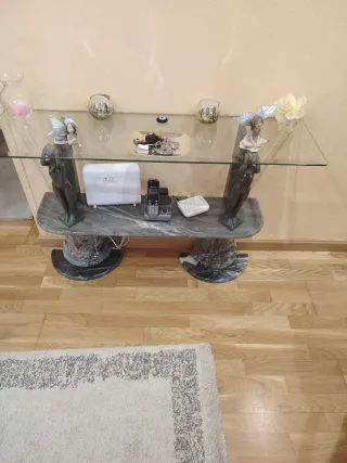 Mueble de entrada cristal y piedra imitando mármol