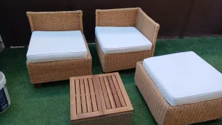 Conjunto 3 sillones y mesita ratán