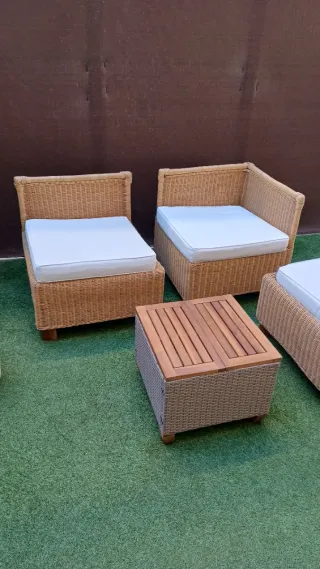 Conjunto 3 sillones y mesita ratán