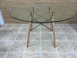 Tavolo rotondo in vetro per sala da pranzo/cucina