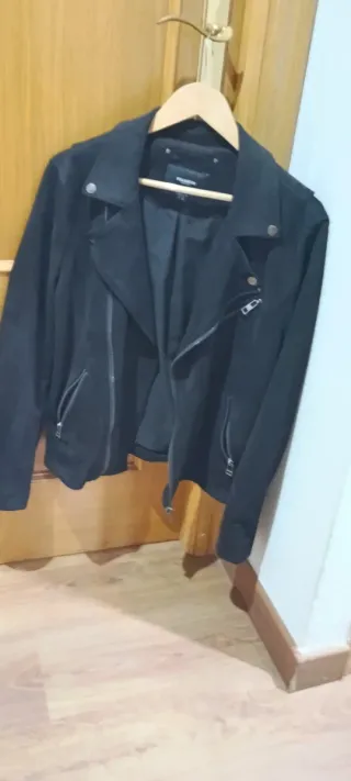 Chaqueta Biker Ante Negra Hombre Talla S