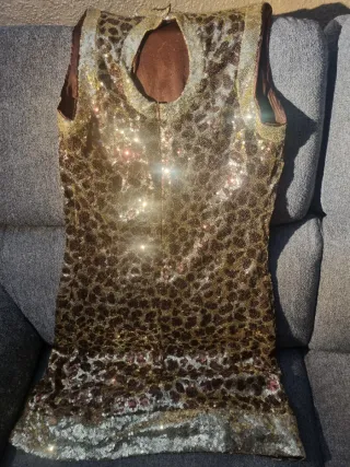 Vestido lentejuelas leopardo dorado