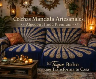 Colcha Mandala Azul y Dorada