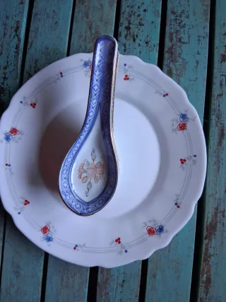 Lote 4 platos y cucharas porcelana