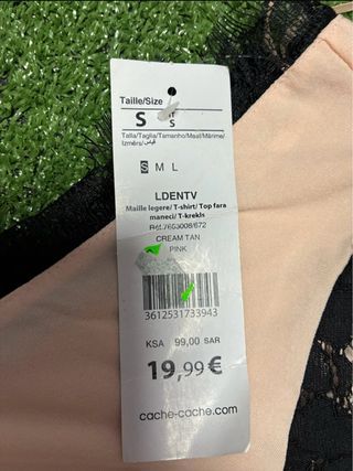 Top Cache Cache Rosa Palo Encaje Negro Talla S