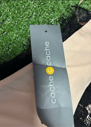 Top Cache Cache Rosa Palo Encaje Negro Talla S