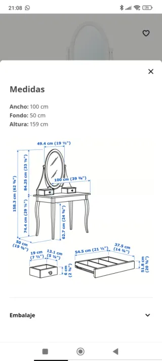Tocador blanco con espejo ovalado de Ikea