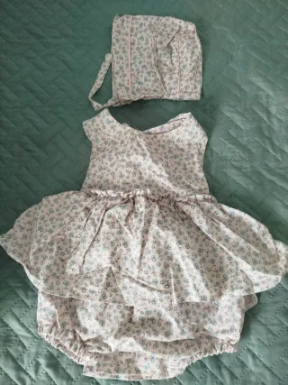 Vestido y gorrito bebé niña 3 meses