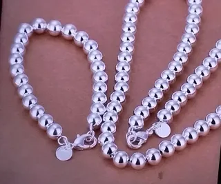 Conjunto Collar y Pulsera Bolas Plata 925