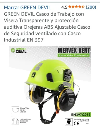 Casco de trabajo verde con visera