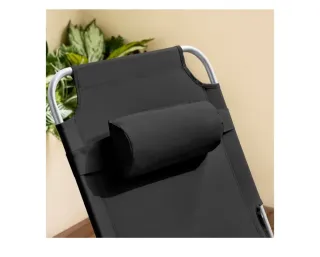 Tumbona plegable negra con almohada