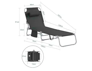 Tumbona plegable negra con almohada