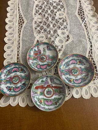 4 Platos Porcelana China Macao Antiguos