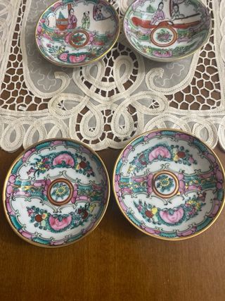 4 Platos Porcelana China Macao Antiguos