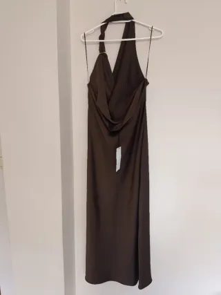 Vestido midi Zara satinado aplique dorado