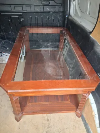 Mesa baja madera y cristal