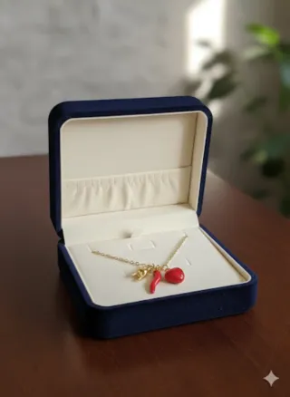 Collana con corno portafortuna oro e rosso