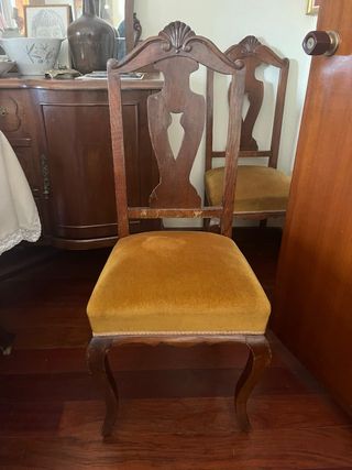 6 Sillas de Comedor Madera y Terciopelo