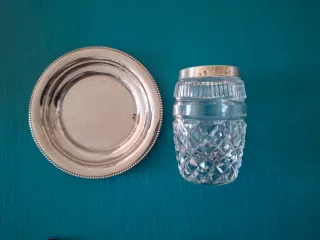 ANTIGUO PALILLERO CRISTAL TALLADO Y PLATA