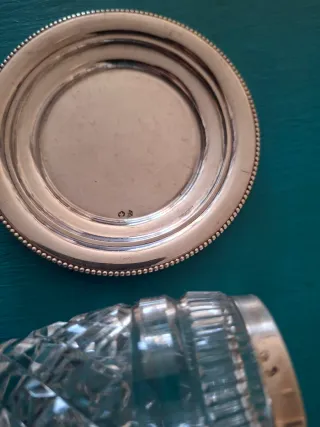 ANTIGUO PALILLERO CRISTAL TALLADO Y PLATA