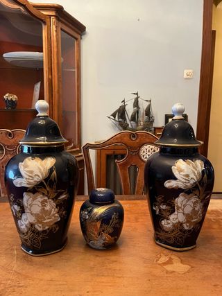 Jarrones Hispania Porcelana Dorada Flores