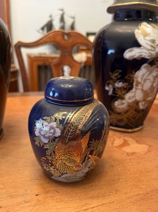 Jarrones Hispania Porcelana Dorada Flores