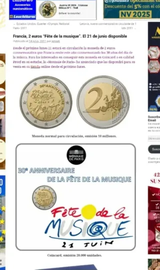 Moneda 2€ Francia Fête de la Musique 2011 SC