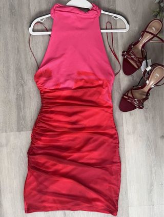 Vestido Zara Naranja y Rosa Talla S