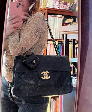 Borsa Chanel Maxi Logo Flap Nera Oro